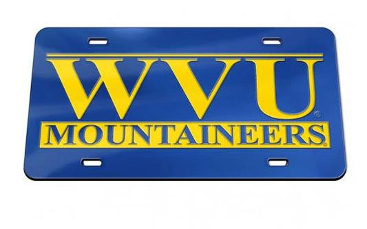 West Virginia Mountaineers WVU Mirror Blue Chrome License Plate