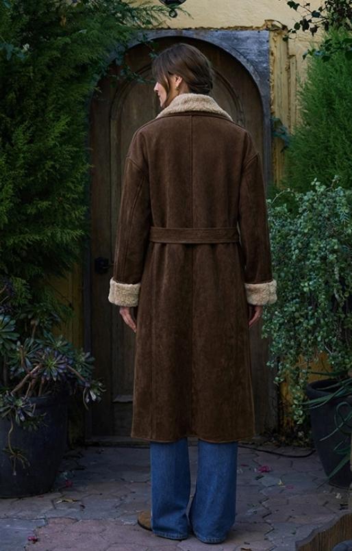 Double Breasted Faux Fur Suede Coat (Coffee Bean)