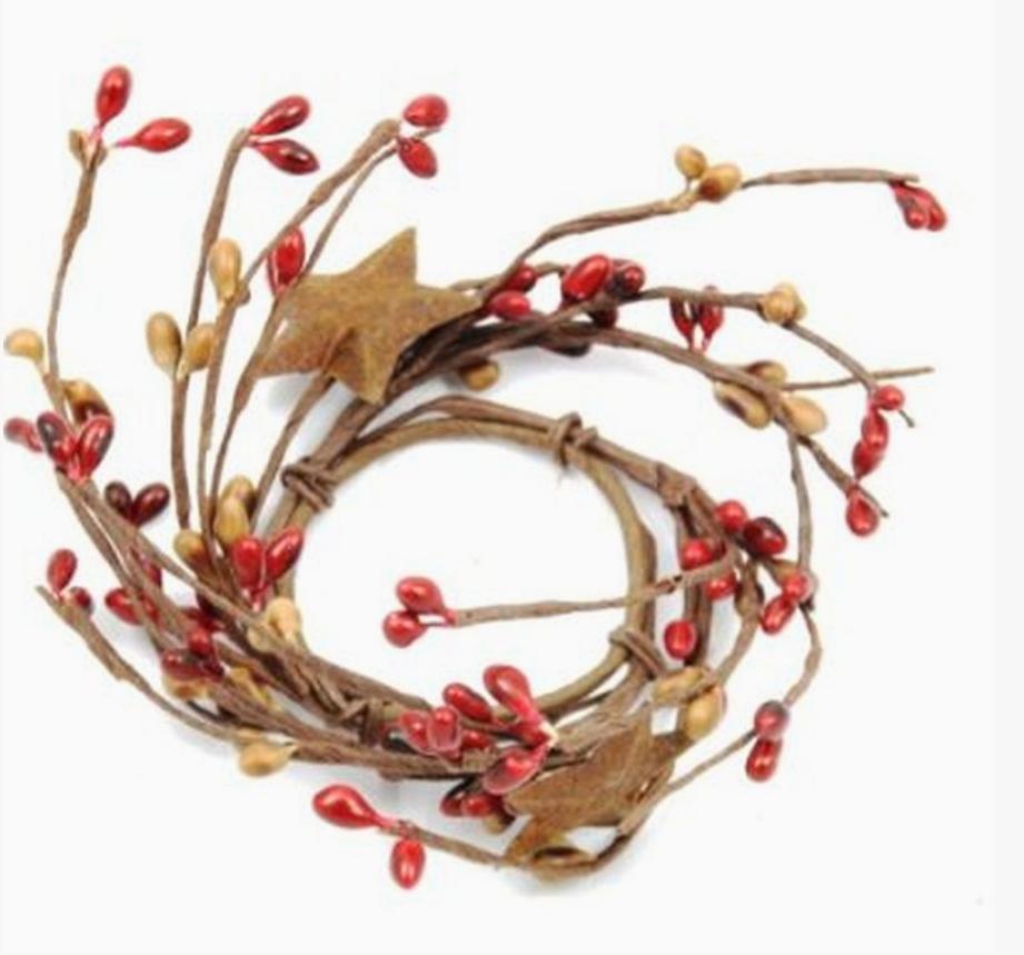 1.5in Candle Ring With 2 Stars, Red/Tan