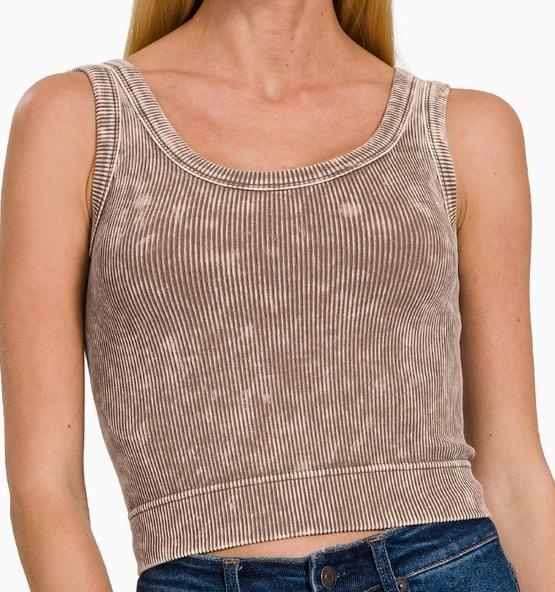 Double Scoop Neck Premium Wash Seamless Tank (Mocha)