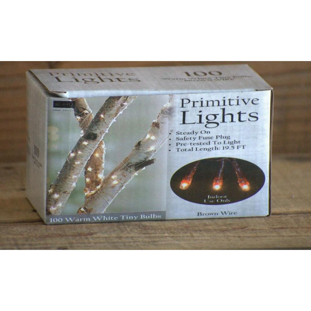 100 Bulb Primitive Rice String Light 19.5 ft Brown Cord