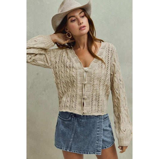 Sweater Weaving Cardigan Top (Cream)
