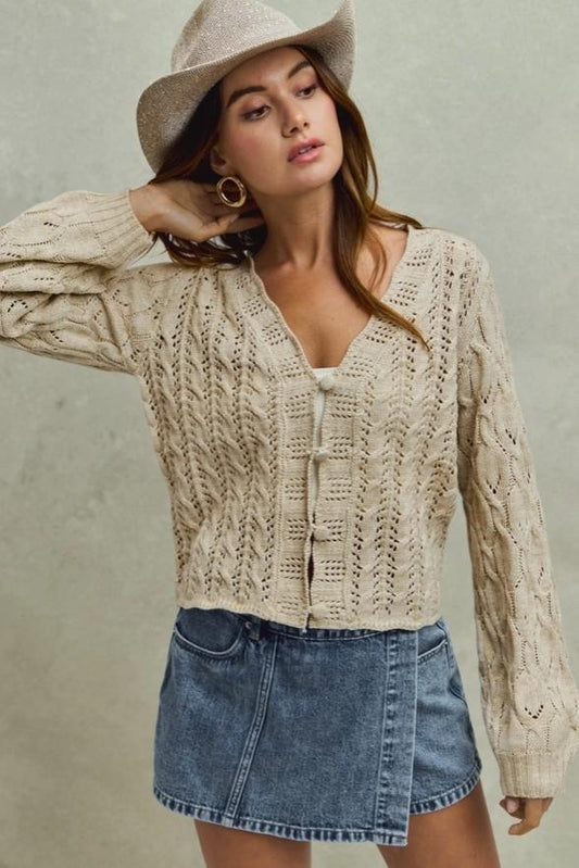 Sweater Weaving Cardigan Top (Cream)