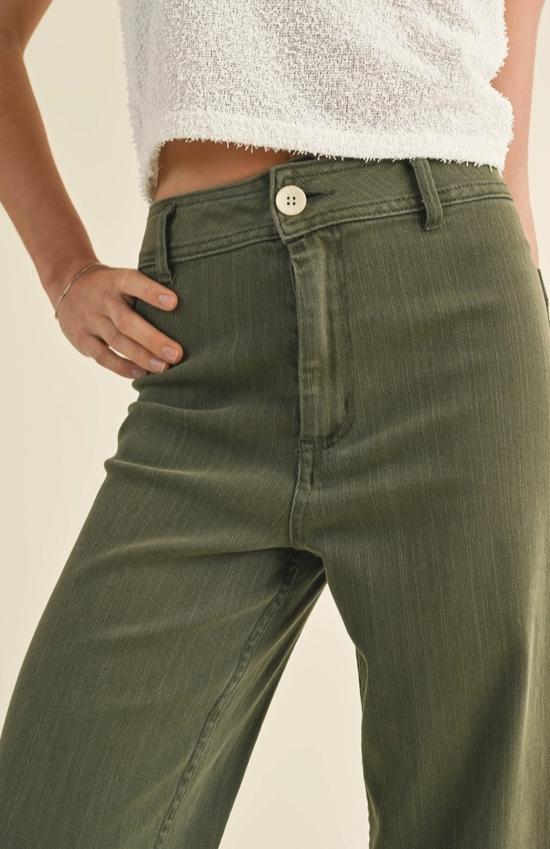 Straight Wide Leg Denim Pants (Fade Olive)