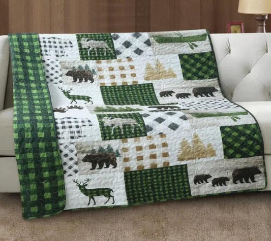"Bear Wilderness Patch" Quilted Throw Blanket 50"x60"