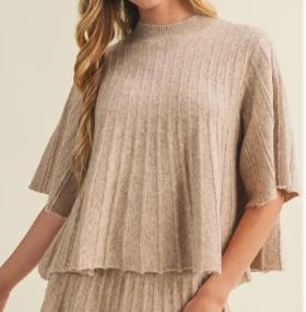 Bell Sleeve Wide-Rib Knit Pullover