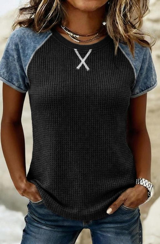 Color Block Patchwork Short Sleeve Top