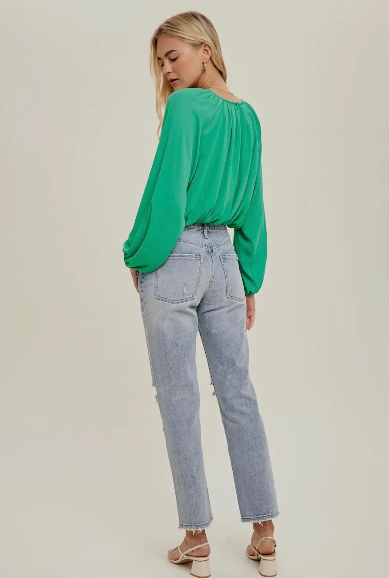 Bubble Lined Crop Blouse (Green)
