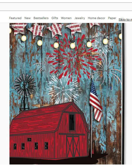Patriotic Barn with Flag and Fireworks Garden Flag