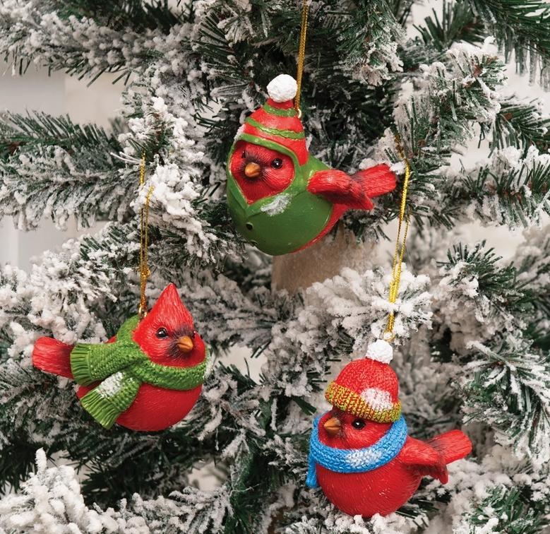 Resin Cardinal W/Hat & Scarf Ornament 3 Assorted