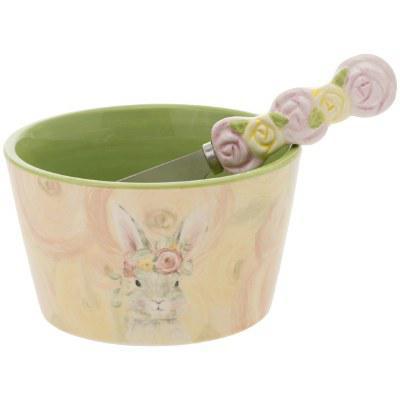 Bunny Flower Crown Ceramic Easter Bowl & Spreader