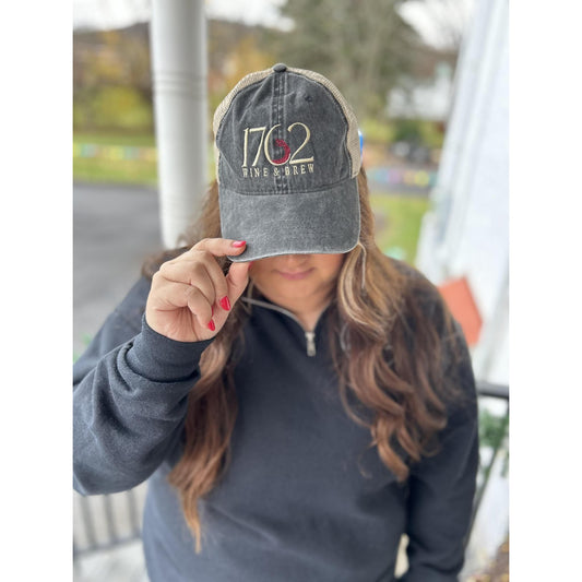 1762 Wine & Brew Hat (Grey with Tan Mesh Back with Cheetah Print under Cap)