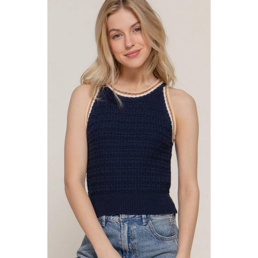 Halter Neck Crochet Spring Sweater (Navy)