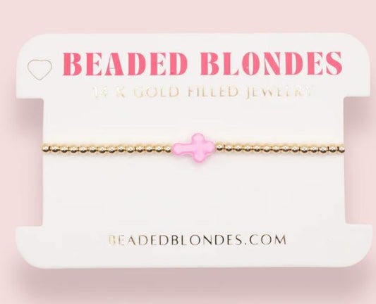 Beaded Blondes Pink Cross Bracelet (Petite)