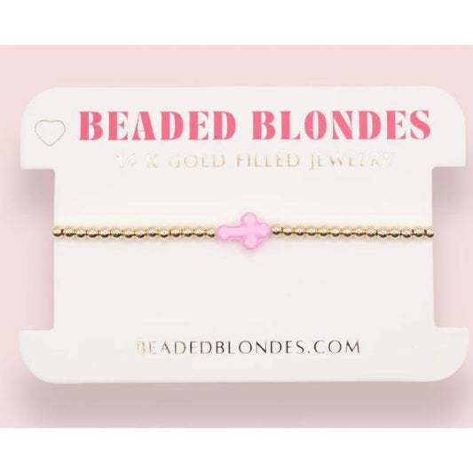 Beaded Blondes Pink Cross Bracelet (Petite)
