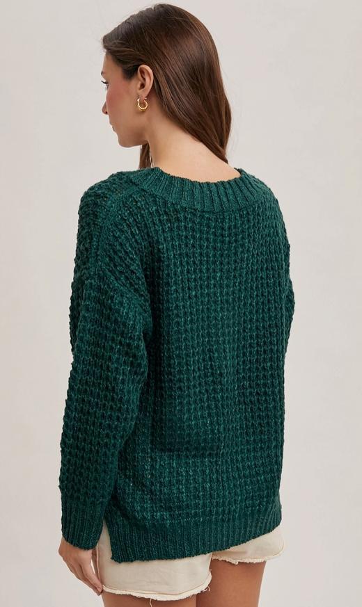 Thermal Henely Sweater Top (Hunter Green)