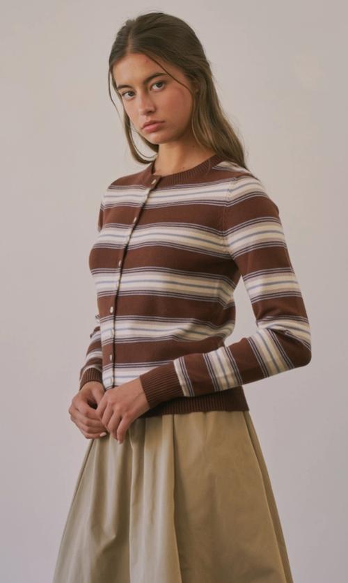 Sausalito Soft Striped Cardigan (Brown Multi)