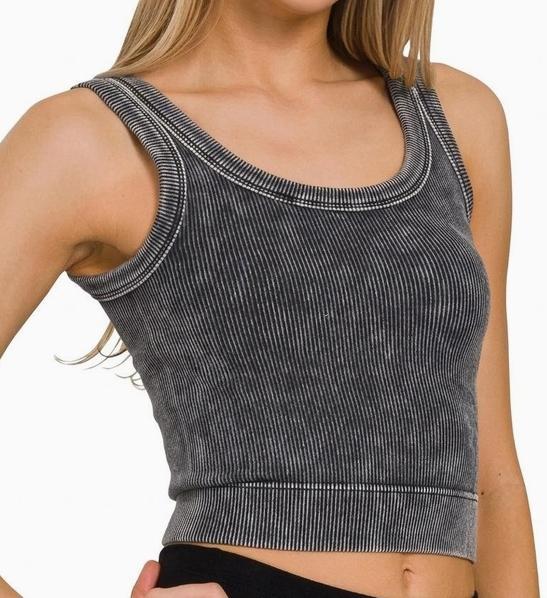 Double Scoop Neck Premium Wash Seamless Tank (Ash Black)