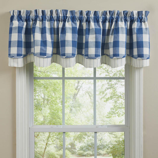 Wicklow Check Lined Layered Valance (China Blue)