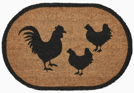 Down Home Rooters & Hens Coir Rug Oval