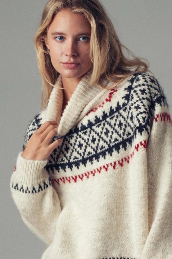 Nordic Fair Isle Knit Sweater (Cream Multi)