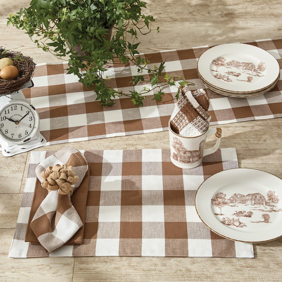 Park Design Wicklow Check Backed Table Runner (Brown & Cream)