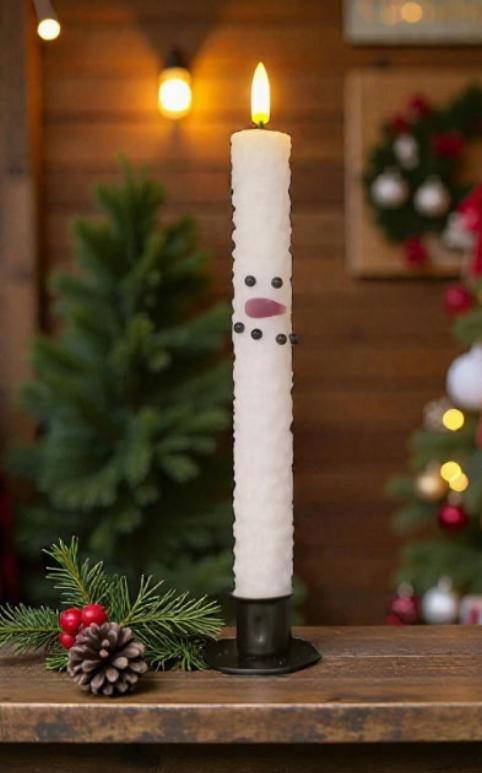 Snowman Bumpy White Taper Candle