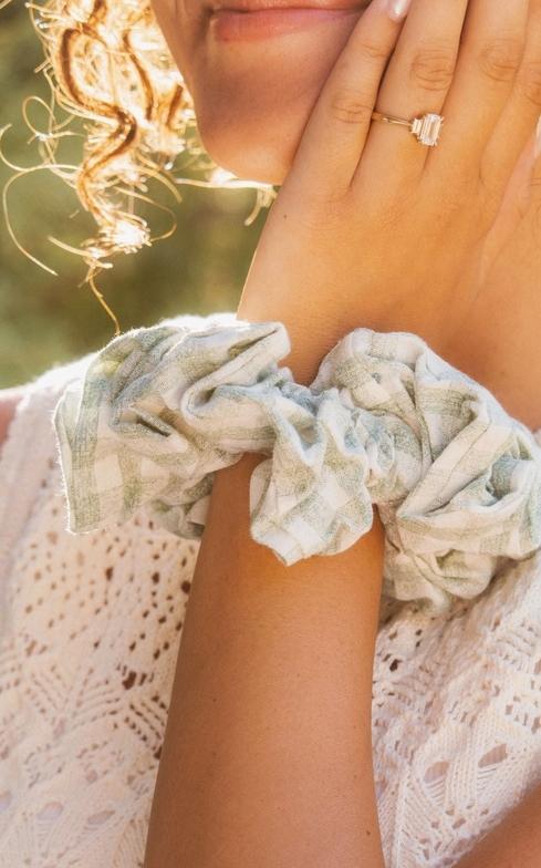 Sage Gingham Jumbo Scrunchie