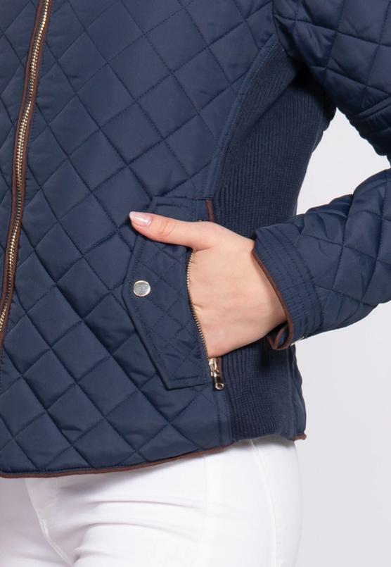 Suede Piping Detail West Virginia Rib Quilted Padding Jacket (Navy)