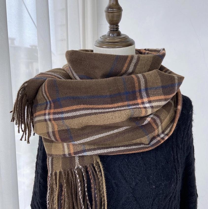 Plaid Winter Scarf-Vintage Tassel Shawl