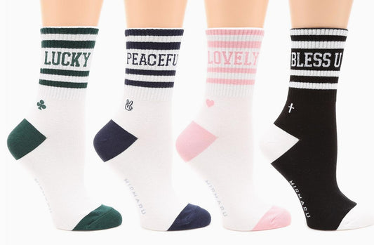 Women's Striped Letter Cotton Blend Crew Socks