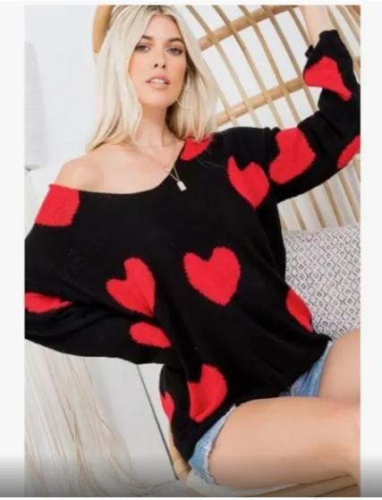 Red Hearts Sweater (Black & Red) Valentine’s Day