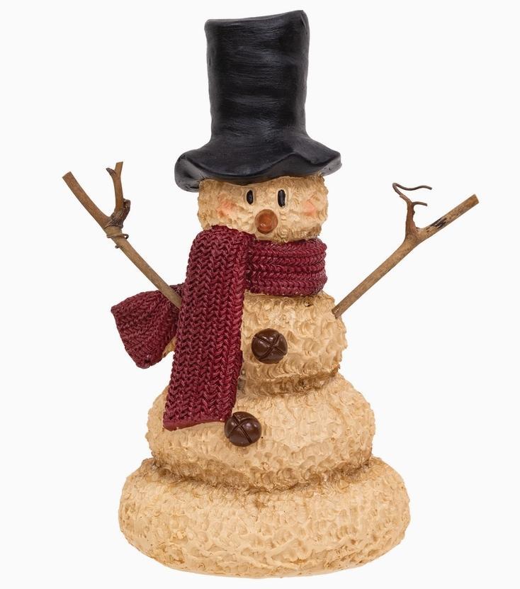 Resin Melting Top Hat Snowman with Burgundy Scarf