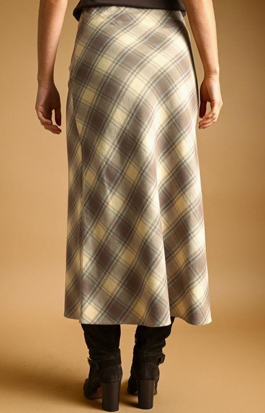 Plaid Patterned Bias Cut Midi Skirt