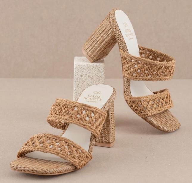 Oasis Society- The Barbara Camel Woven Double Band Heel