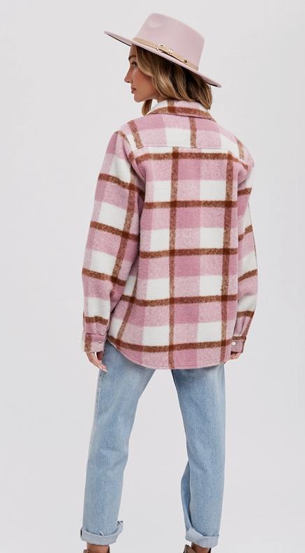 Plaid Brushed Flannel Shacket (Mauve)