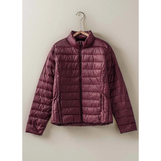 Lightweight Channel-Quilted Puffer Jacket (Burgundy)