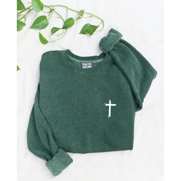 Jesus Has My Back Mineral Graphic Sweatshirt (Dusty Forest)
