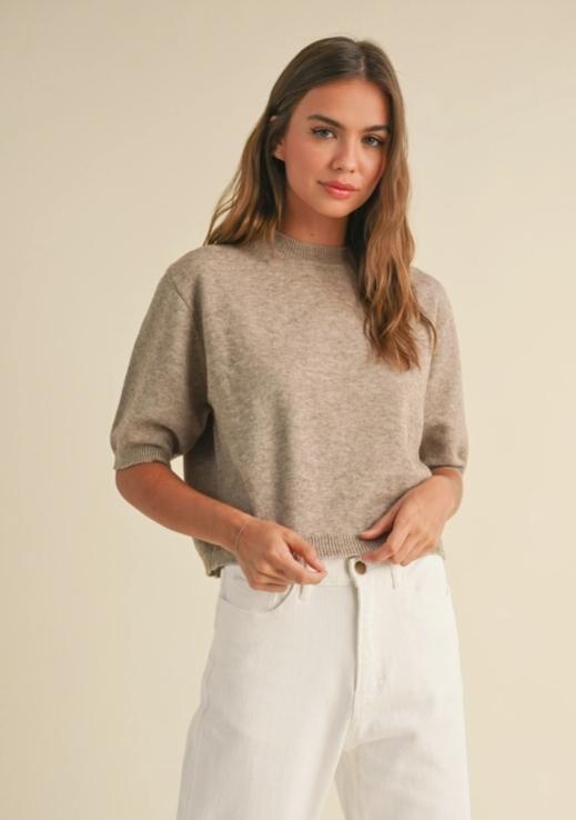 Short Sleeve Sweater Top (Mocha)