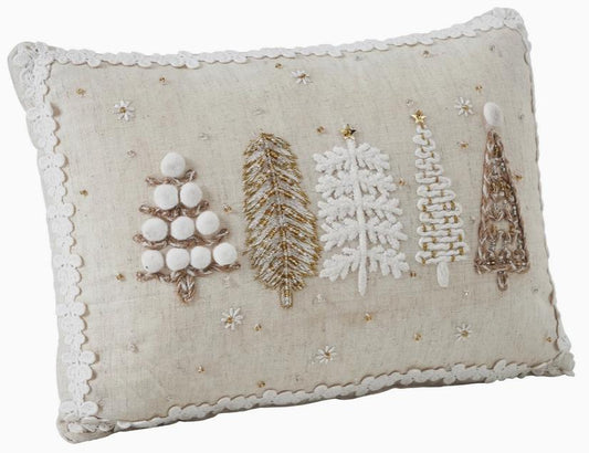 5 Christmas Trees White Pillow