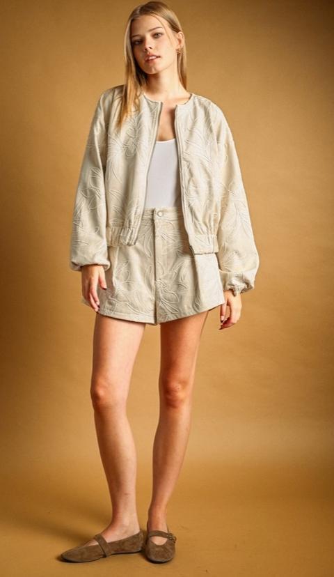 Suede Floral Textured Jacket (ECRU)