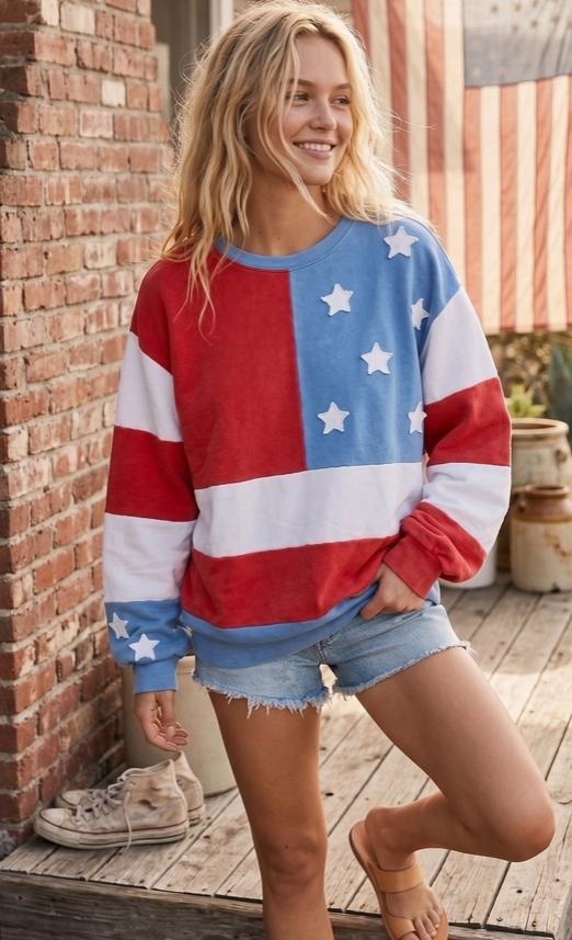 Mineral Washed Americana Flag Sweatshirt