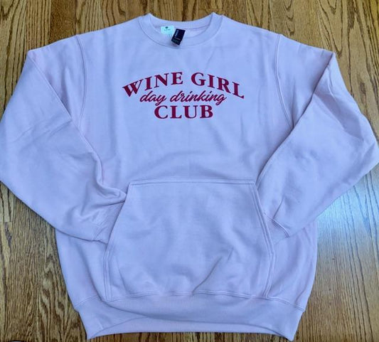Wine Girl Day Drinking Club Crewneck with Front Pocket (Pale Blush Pink)