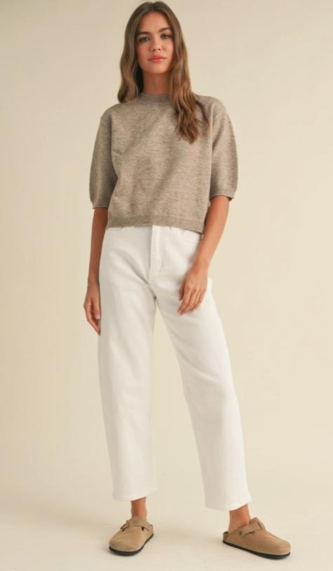 Short Sleeve Sweater Top (Mocha)