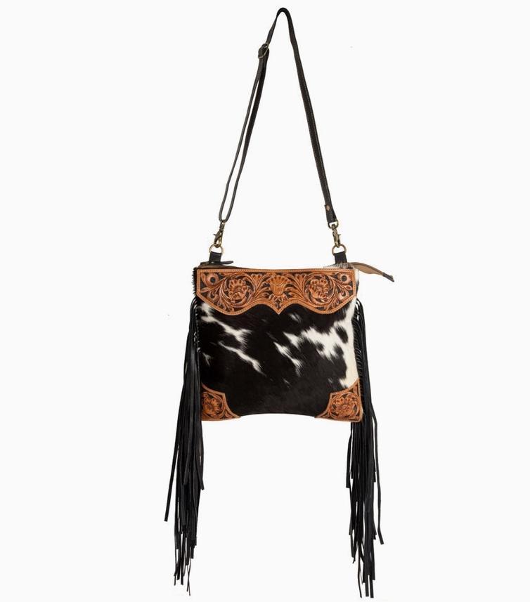Myra Tumbleweed Trail Fringed Hand-Tooled Bag