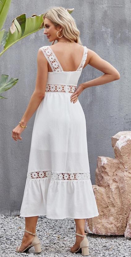 Lace Strap Maxi Dress (White)