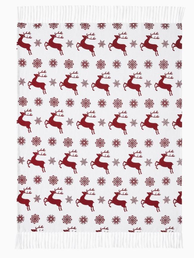 Scandia Snowflake Red White Woven Throw