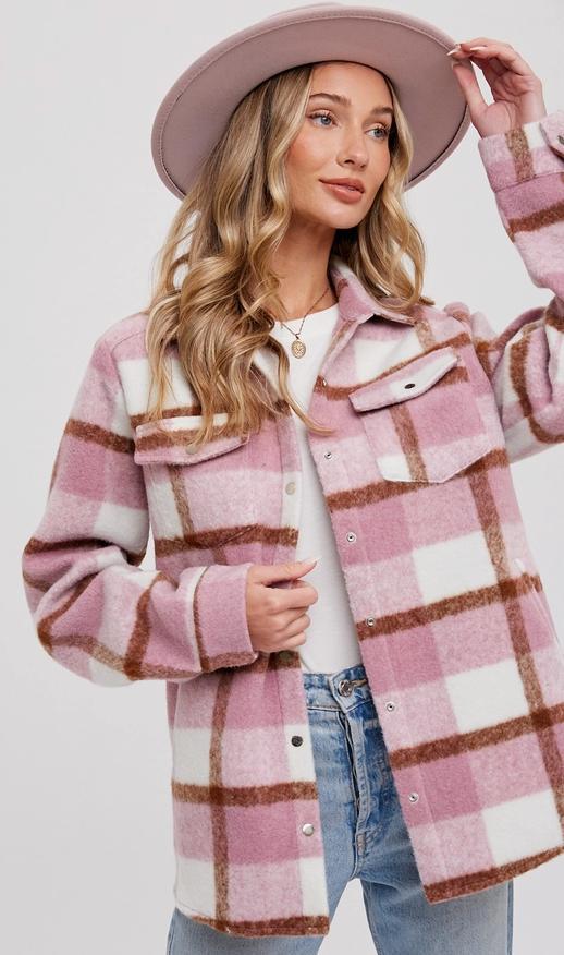 Plaid Brushed Flannel Shacket (Mauve)