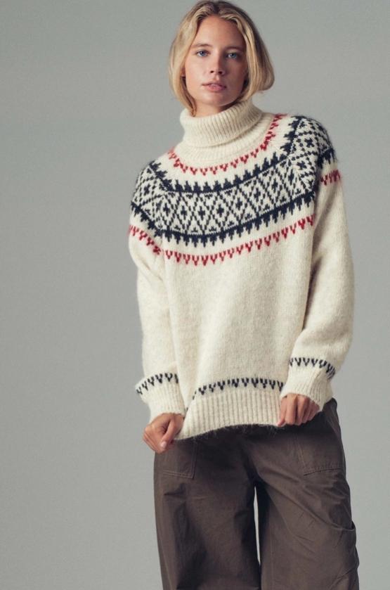 Nordic Fair Isle Knit Sweater (Cream Multi)