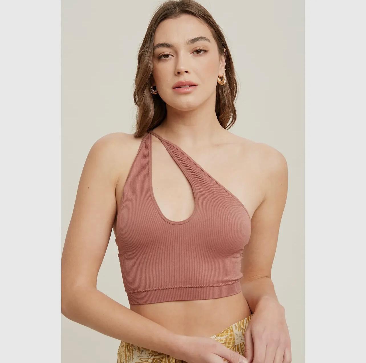 Seamless Scoop Neck Bralette With Crossback (Red Bean)